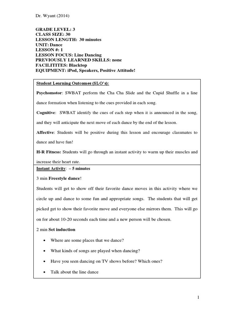 Dance Lesson Plan Pdf Teaching Pedagogy