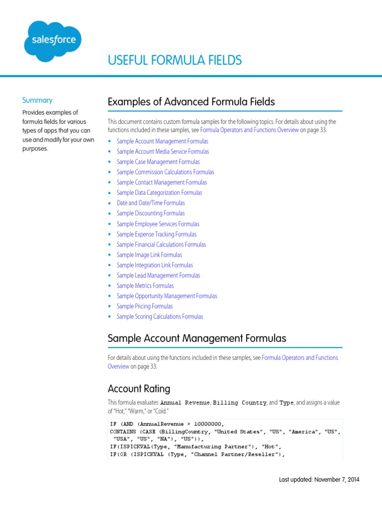 Salesforce Useful Formula Fields | PDF | Subtraction | Interest