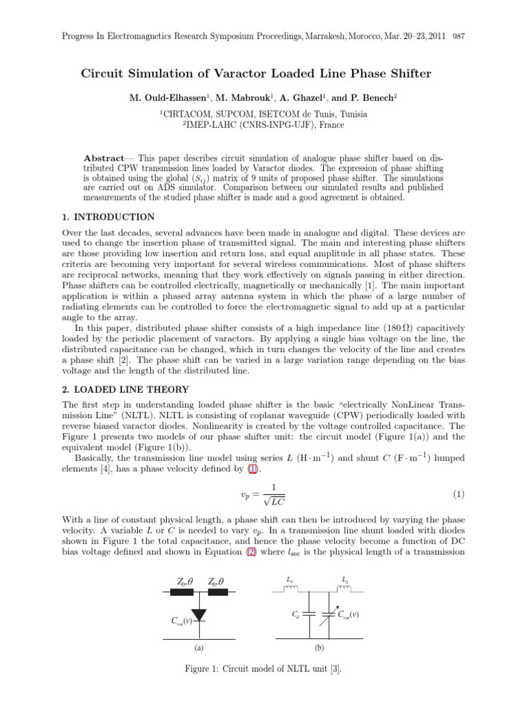 Circuit Simulation of Varactor Loaded Line Phase Shifter: V C V C | PDF ...