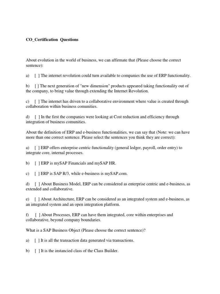 CO_Certification Questions on ERP and SAP | PDF | Enterprise Resource ...