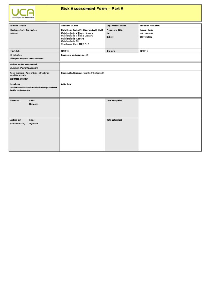 Charity Event Risk Assessment Template | PDF | Noise | Risk