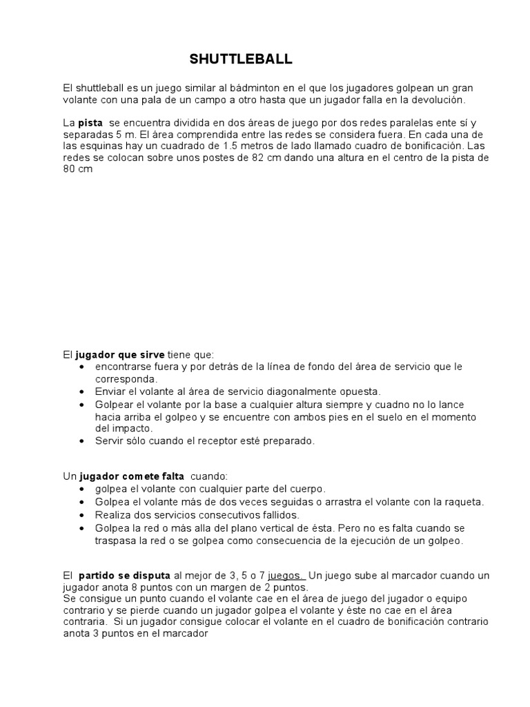 Reglas y fundamentos del shuttleball | PDF