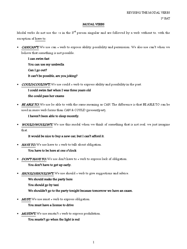 Modals (Bat) PDF Perfect (Grammar) Verb