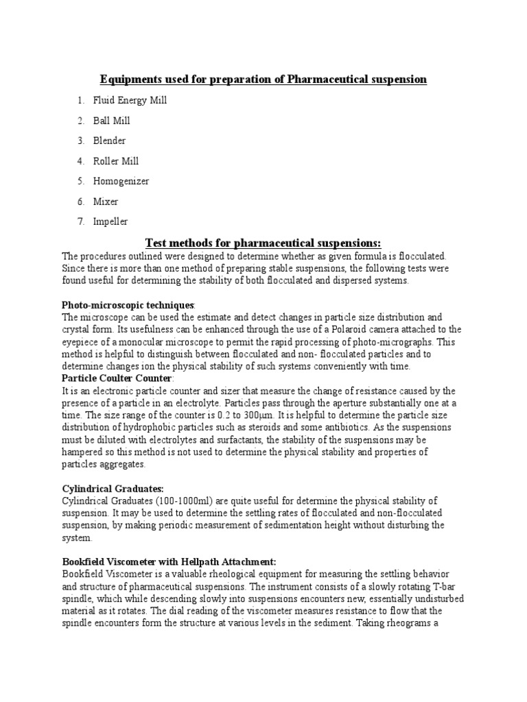 Test Methods For Pharmaceutical Suspensions PDF Suspension