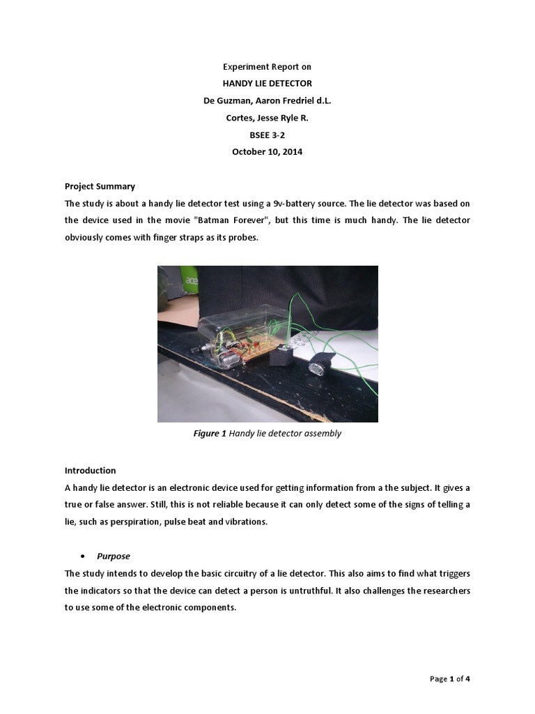 Simple Lie Detector Experiment Report Circuit Diagram