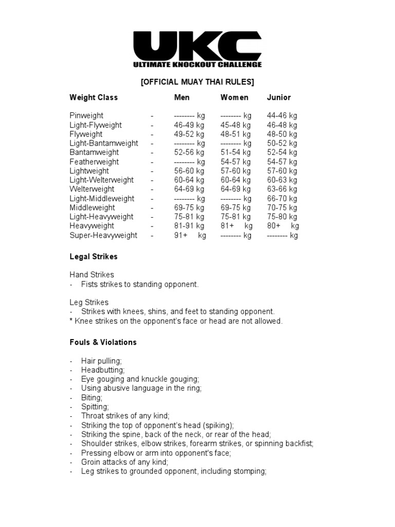 Ukc Muay Thai Rules PDF Combat Combat Sports