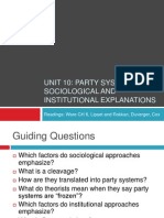 Unit 10: Party Systems Sociological and Institutional Explanations