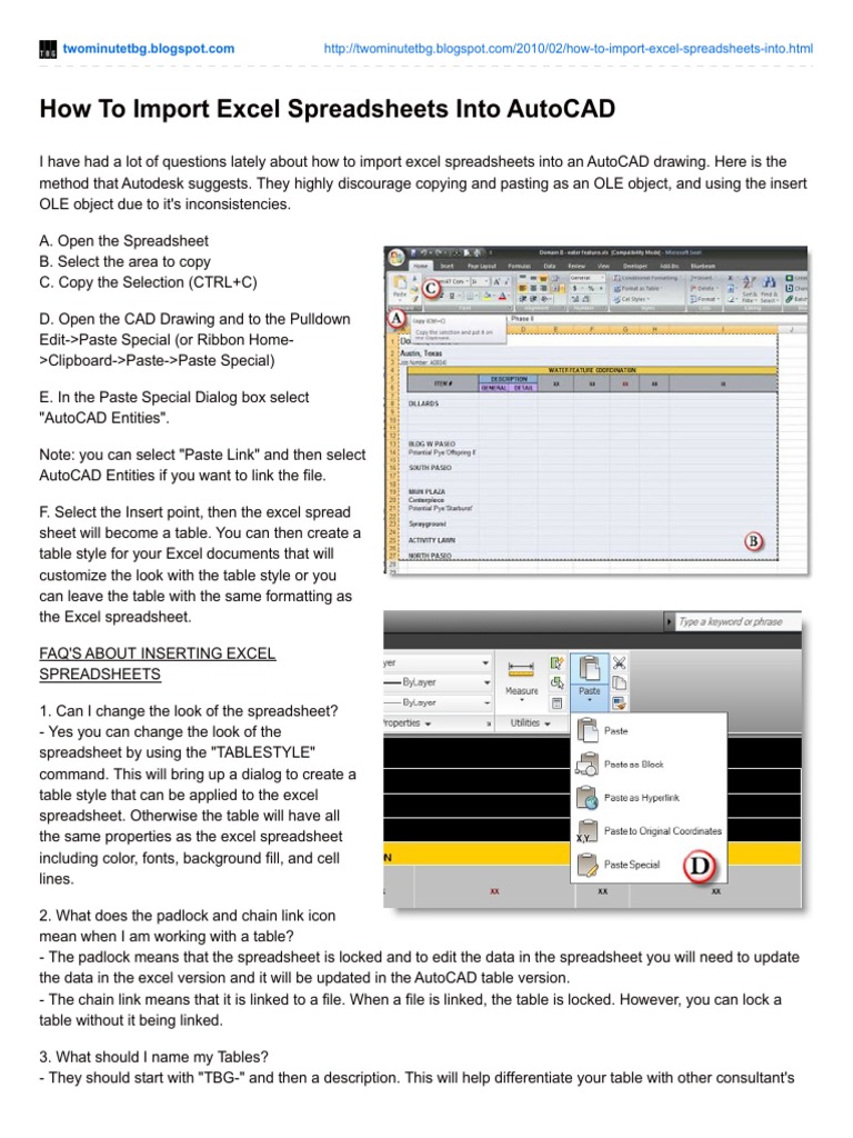 Importing Excel Tables into AutoCAD | PDF