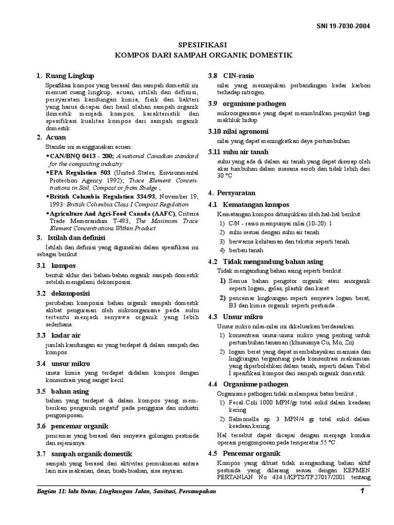 3 SNI 19 7030 2004 Tentang Spesifikasi Kompos Dari Sampah o 3 SNI 19 7030 2004 Tentang Spesifikasi Kompos Dari Sampah o