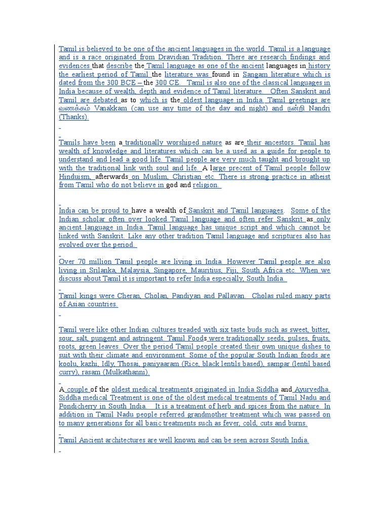 Tamil Article Tamil Language Tamils