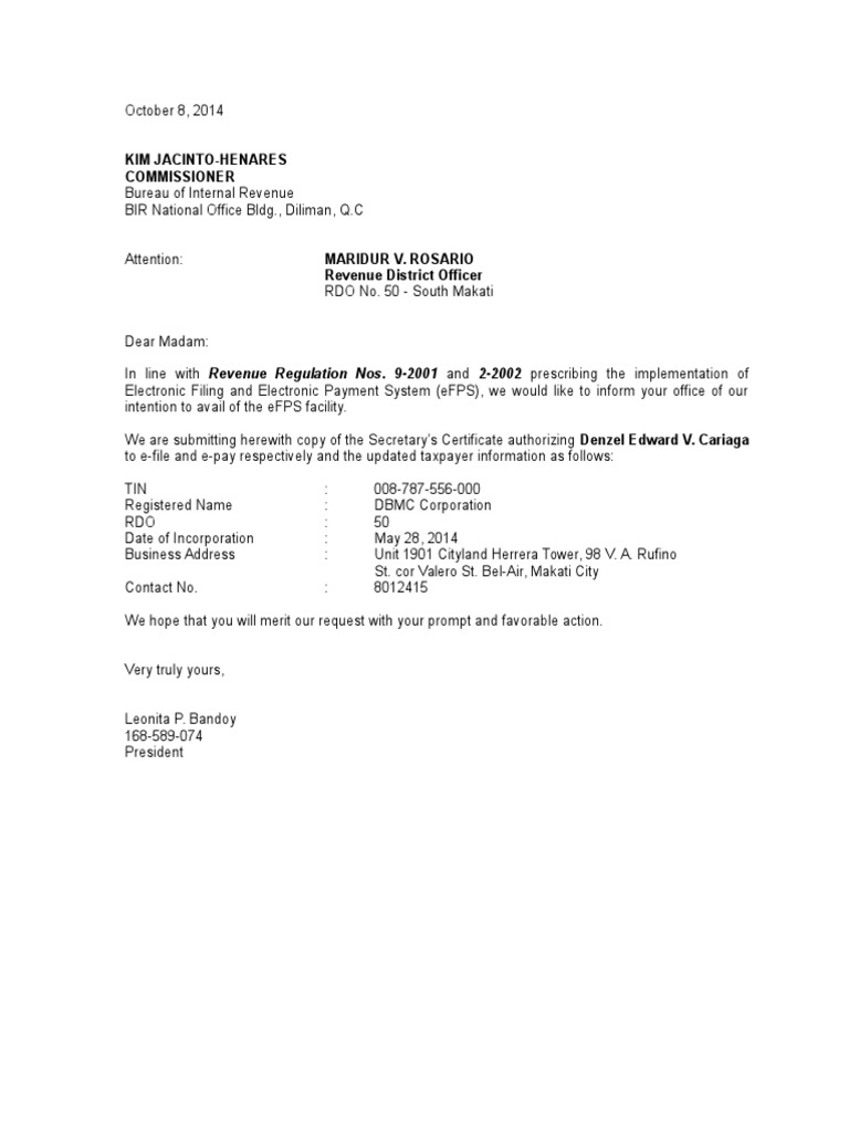BIR EFPS Registration | PDF