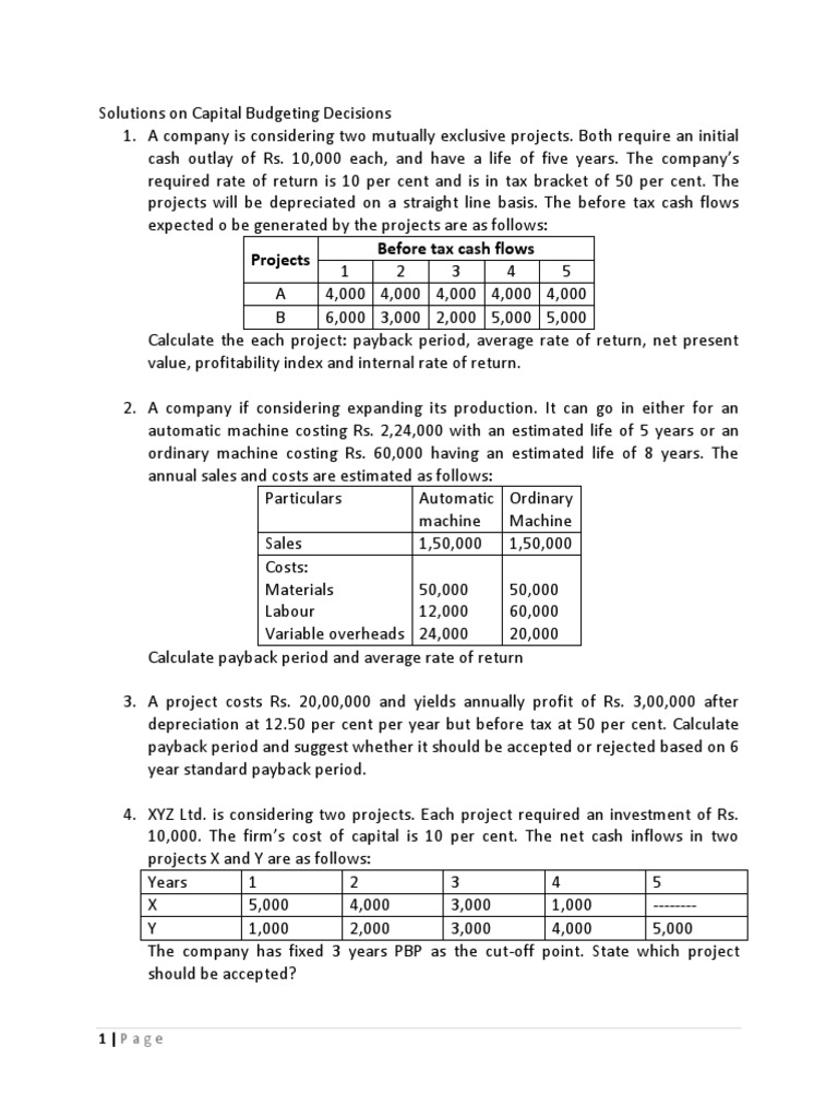Capital Budgeting Analysis and Solutions | PDF | Net Present Value ...