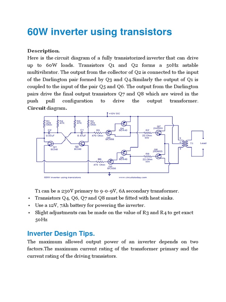 60W Transistor Inverter Circuit Diagram | PDF | Computers | Technology ...