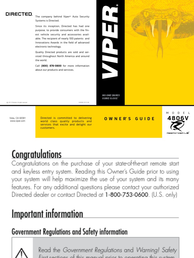 Viper 4806v Remote Start Owner Manual | Electromagnetic Interference