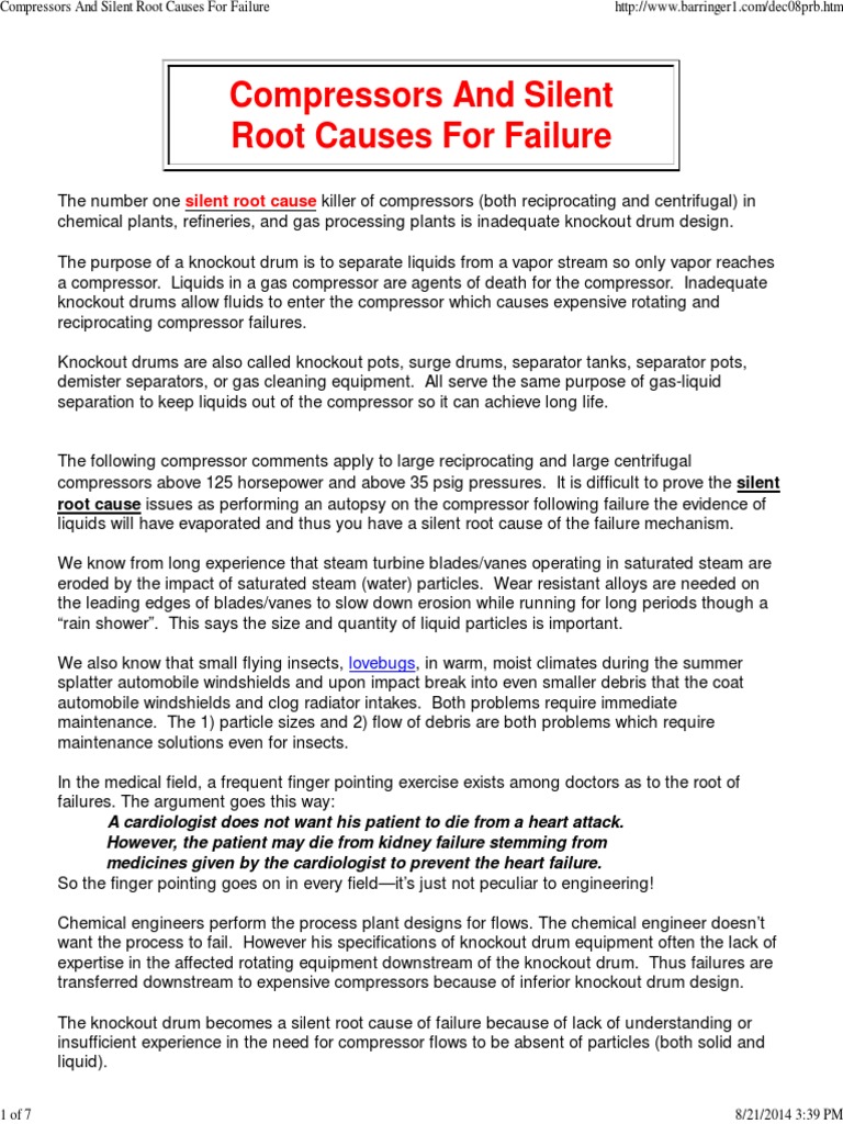 Compressors and Silent Root Causes For Failure PDF Filtration Gas