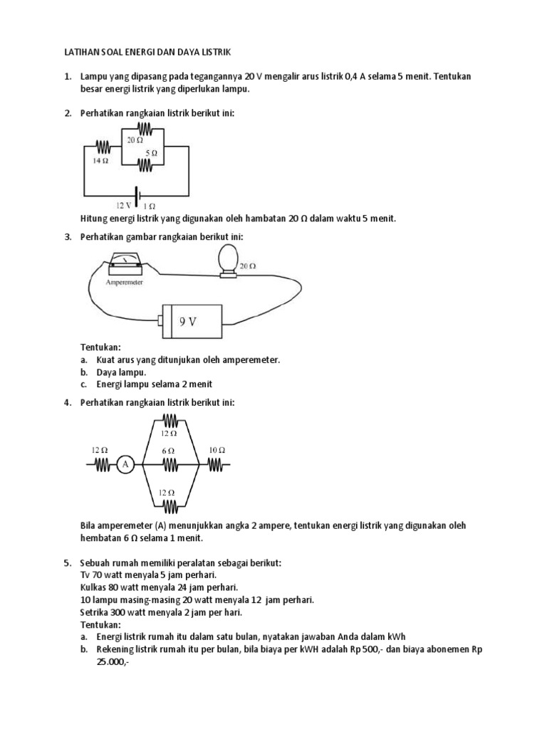 Latihan Soal Energi Dan Daya Listrik