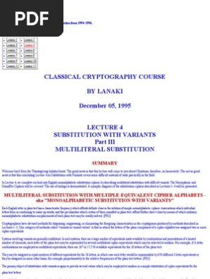 Classical Cryptography Course Pdf Cipher Cryptography
