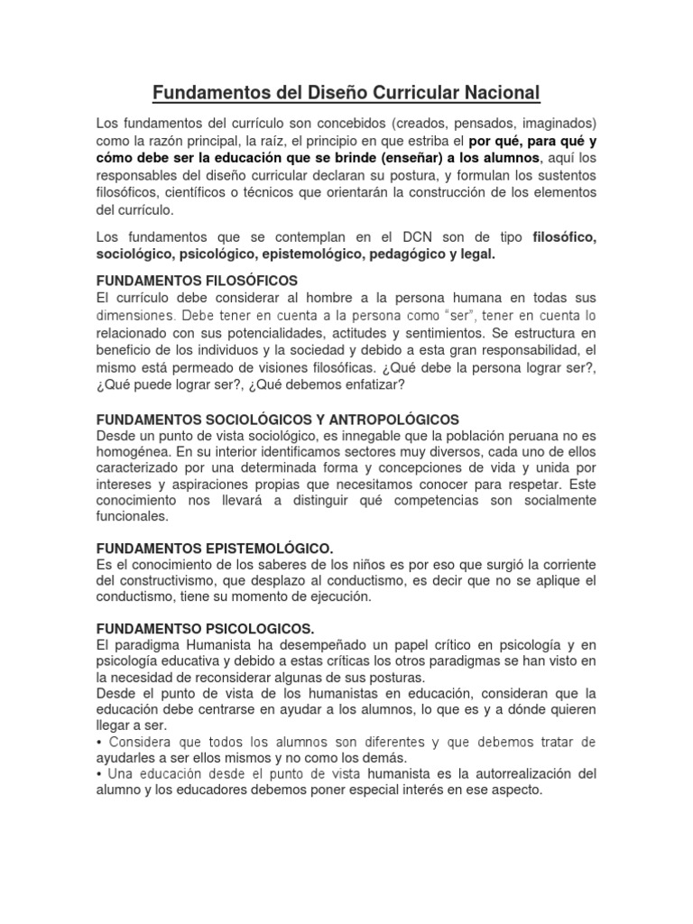 Fundamentos del Diseño Curricular Nacional | PDF | Plan de estudios ...