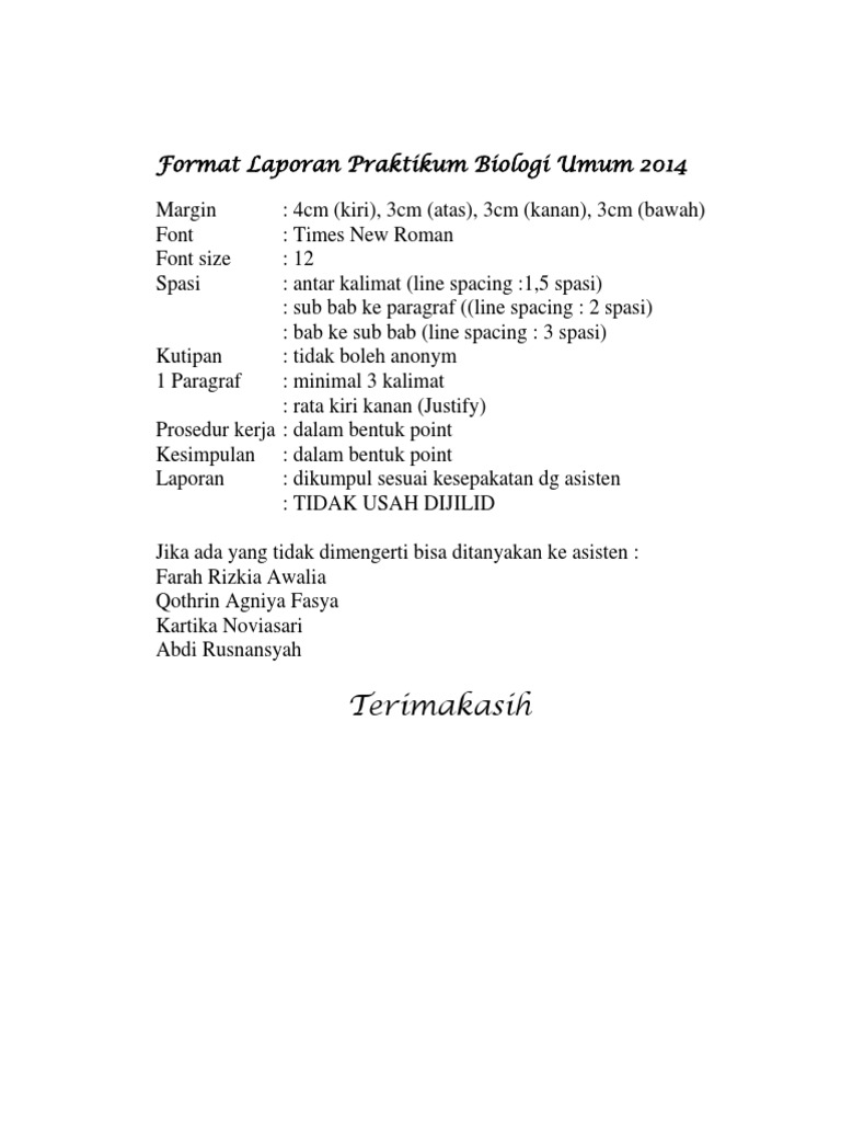 Format Laporan Praktikum Bio Um