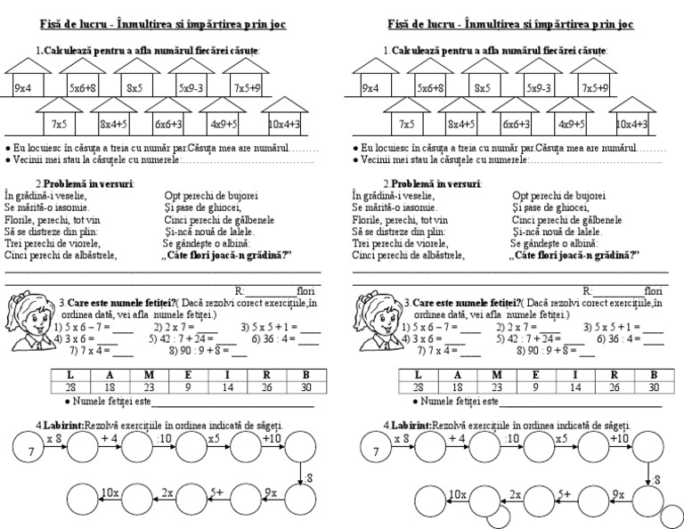 4 Fisa De Lucru Inmultirea Si Impartirea Prin Joc