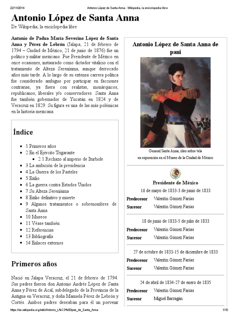 Biografía de Antonio López de Santa Anna | PDF | México colonial ...