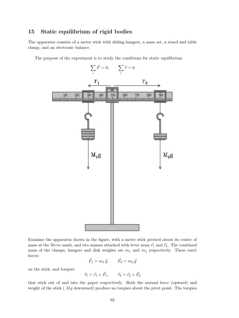 Static Equilibrium of Rigid Bodies Experiment | PDF | Torque | Lever