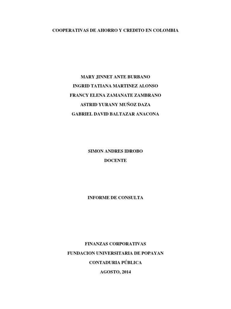 Cooperativas de Ahorro y Credito en Colombia | PDF | Cooperativa ...
