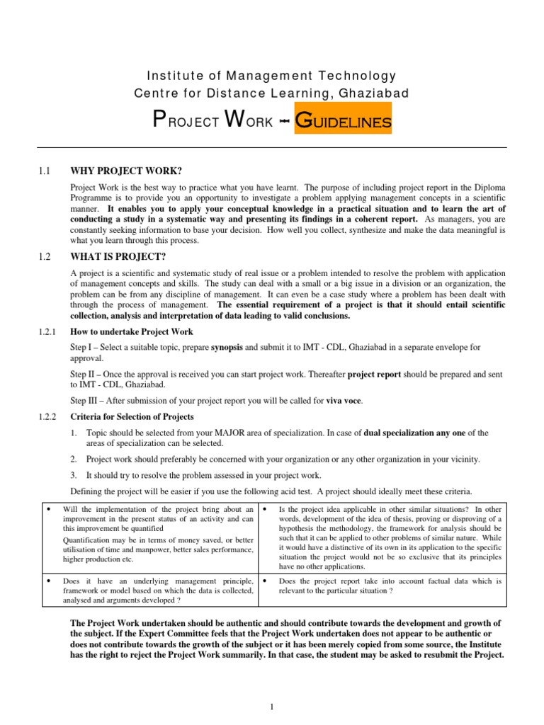 IMT Project Work Guidelines | PDF