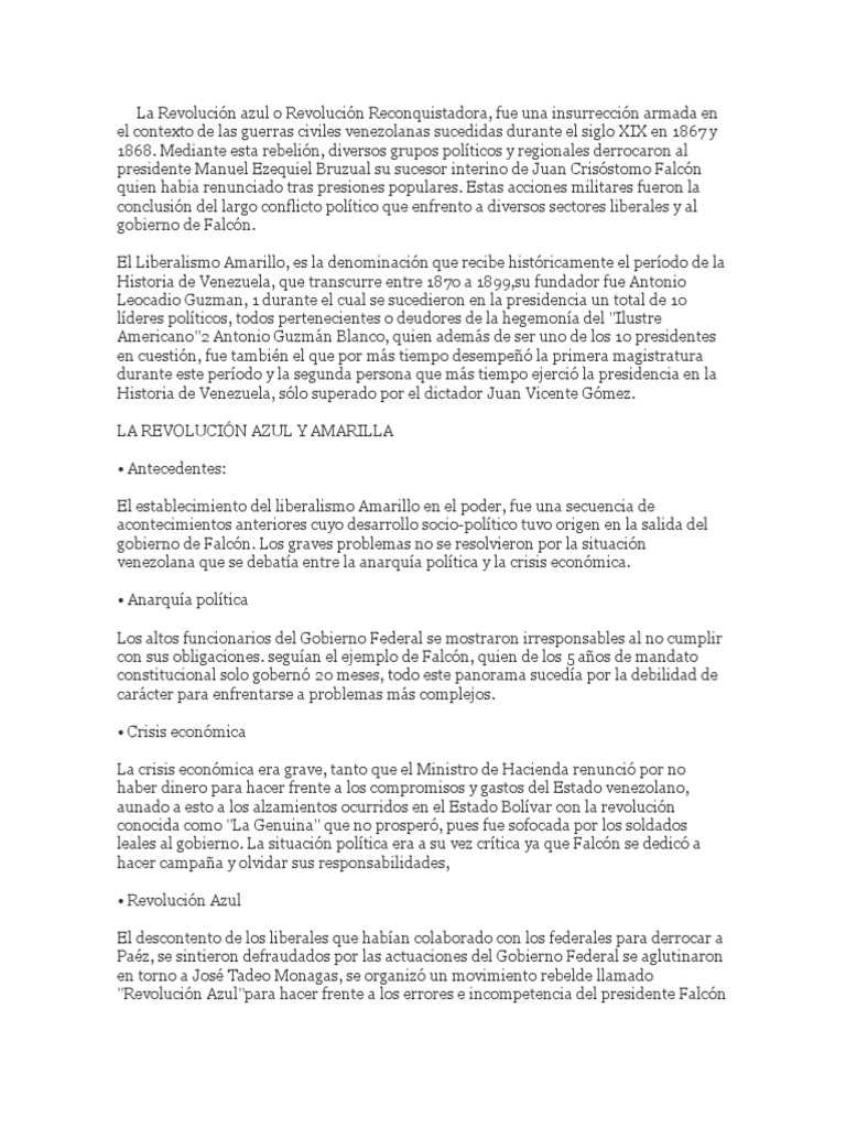 La Revolución Azul o Revolución Reconquistadora PDF Venezuela