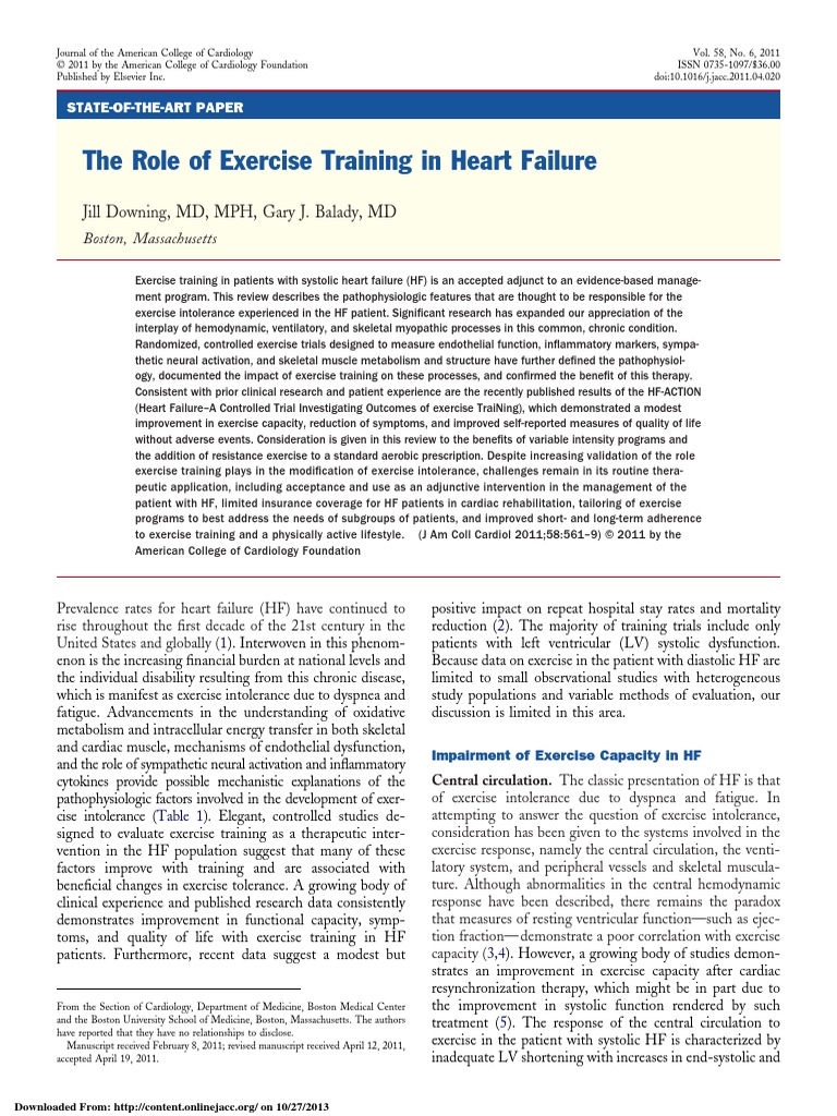 The Role of Exercise Training in Heart Failure PDF PDF Physical