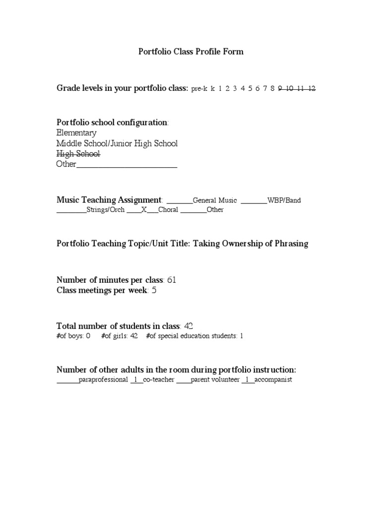 Portfolio Class Profile for Music Education | PDF | Career & Growth ...