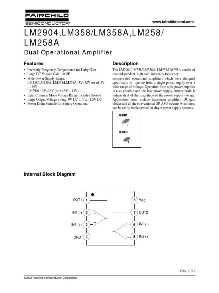 Datasheet LM358 Operational Amplifier Electrical Engineering