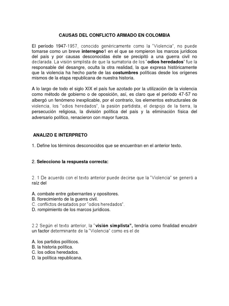 Causas Del Conflicto Armado en Colombia | PDF | Política de colombia ...