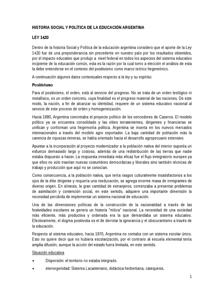 Impacto de la Ley 1420 en Educación Argentina | PDF | Nación | Science