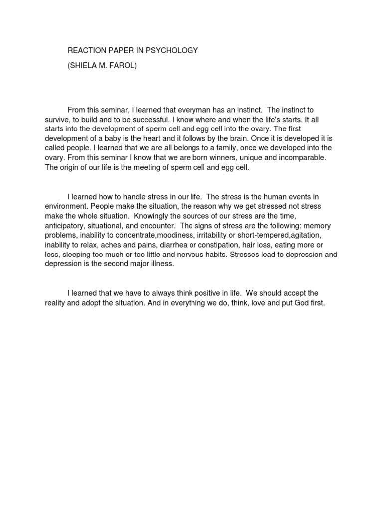 Reaction paper in psychology instinct stress biology 
