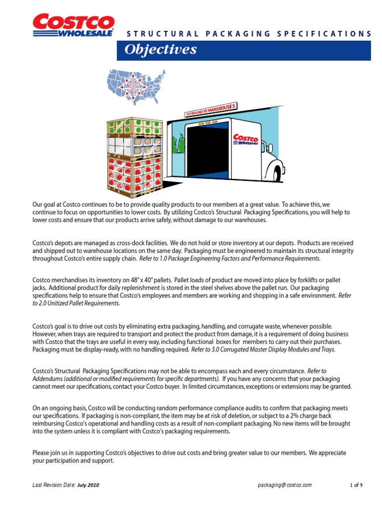 Costco Packaging Specs Addendums PDF Pallet Containerization