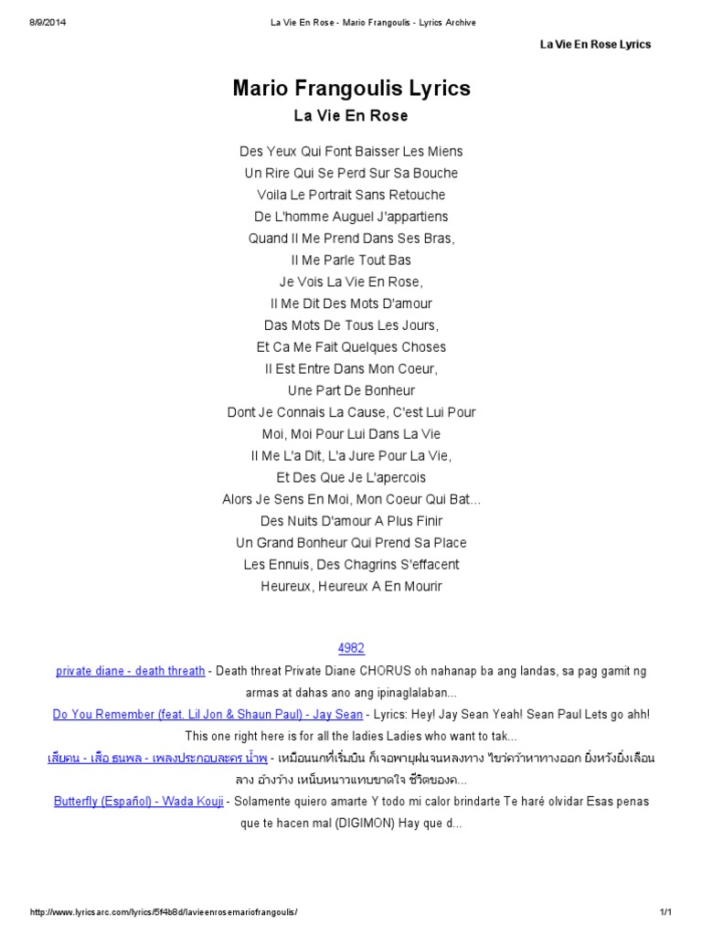 La Vie En Rose Mario Frangoulis Lyrics Archive Pdf Pdf