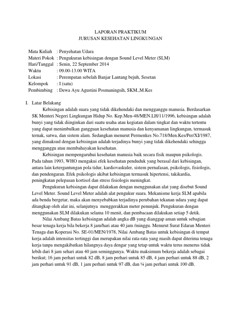 Laporan Praktikum Pengukuran Kebisingan Menggunakan Sound Level Meter