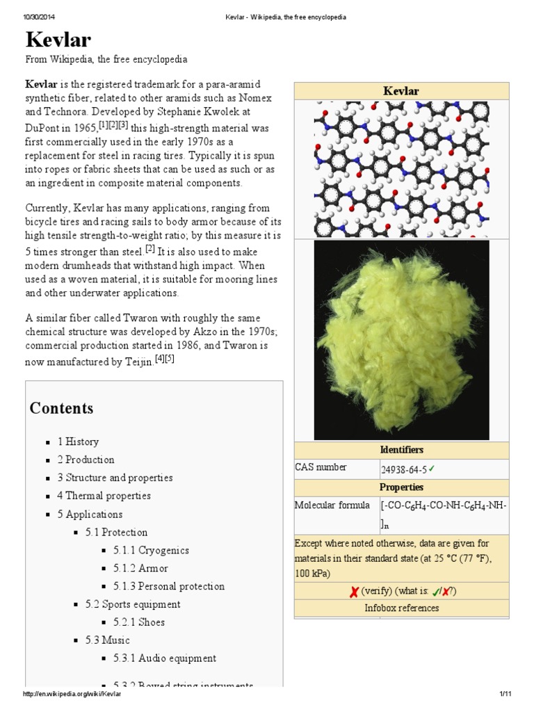Kevlar Wikipedia, The Free Encyclopedia Chemistry Materials