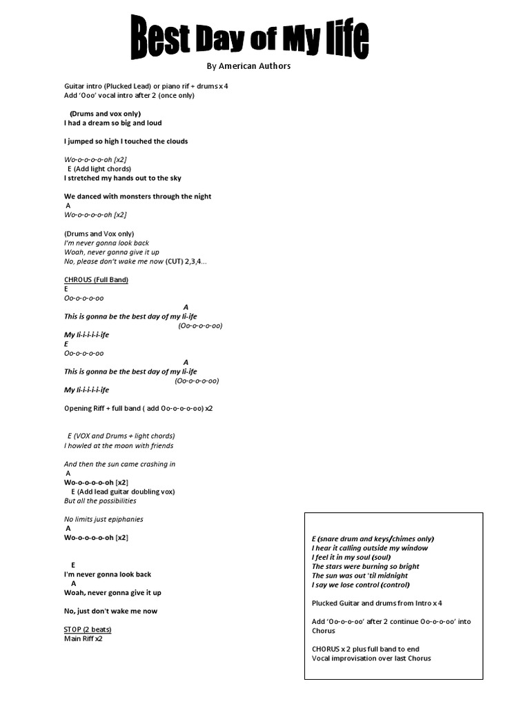 Best Day of My Life Chart