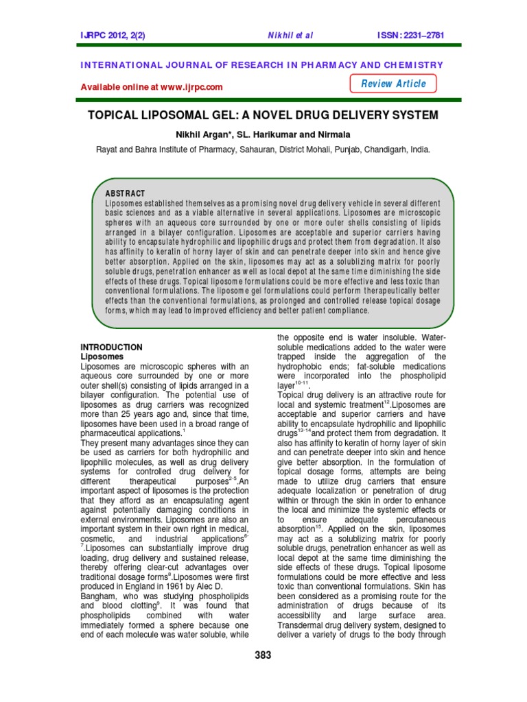 Topical Liposomal Gel A Novel Drug Delivery System (Kelompok V) PDF ...