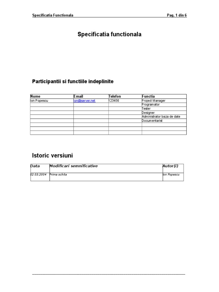 Specificația Funcțională a Proiectului | PDF | Business | Computers