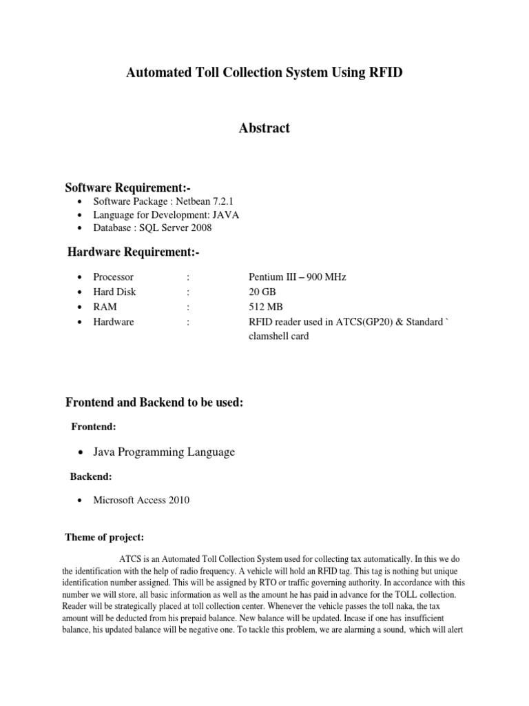 RFID-Based Automated Toll Collection System | PDF | Toll Road | Radio ...