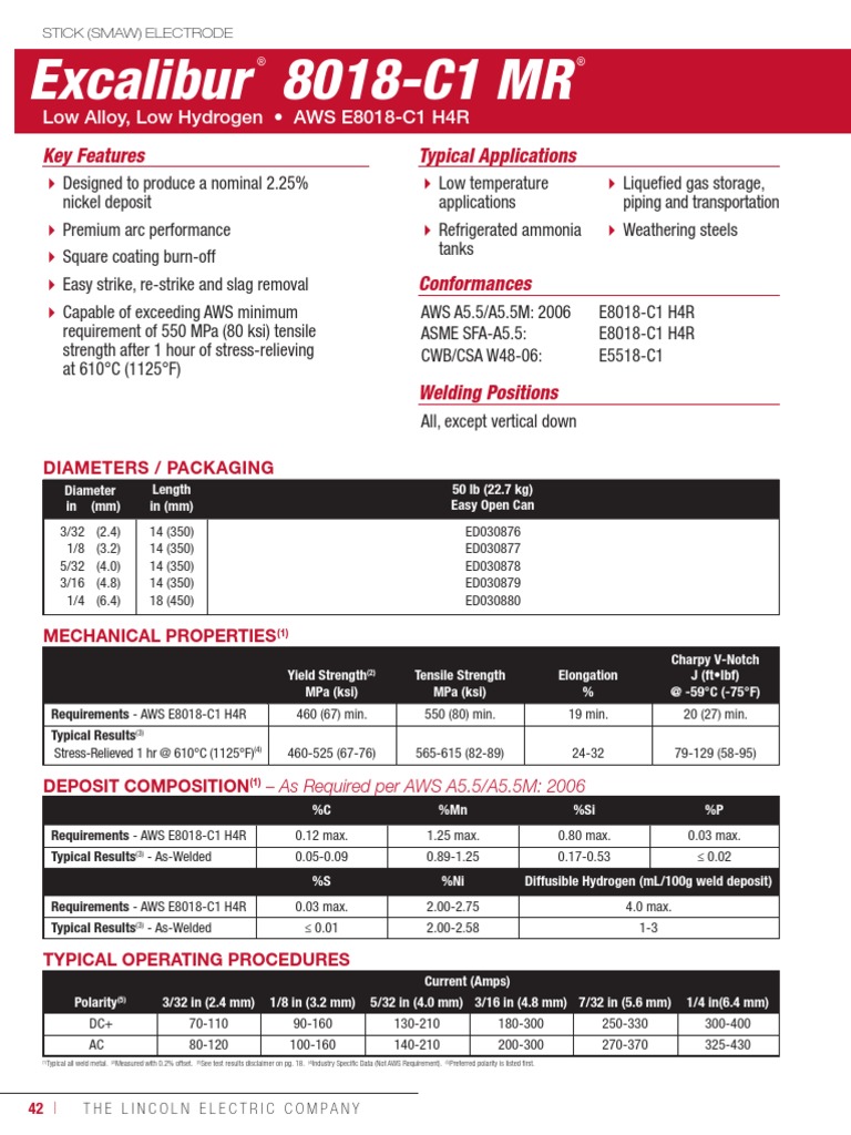 Lincoln Excalibur 8018-C1 Tensile Strength | PDF