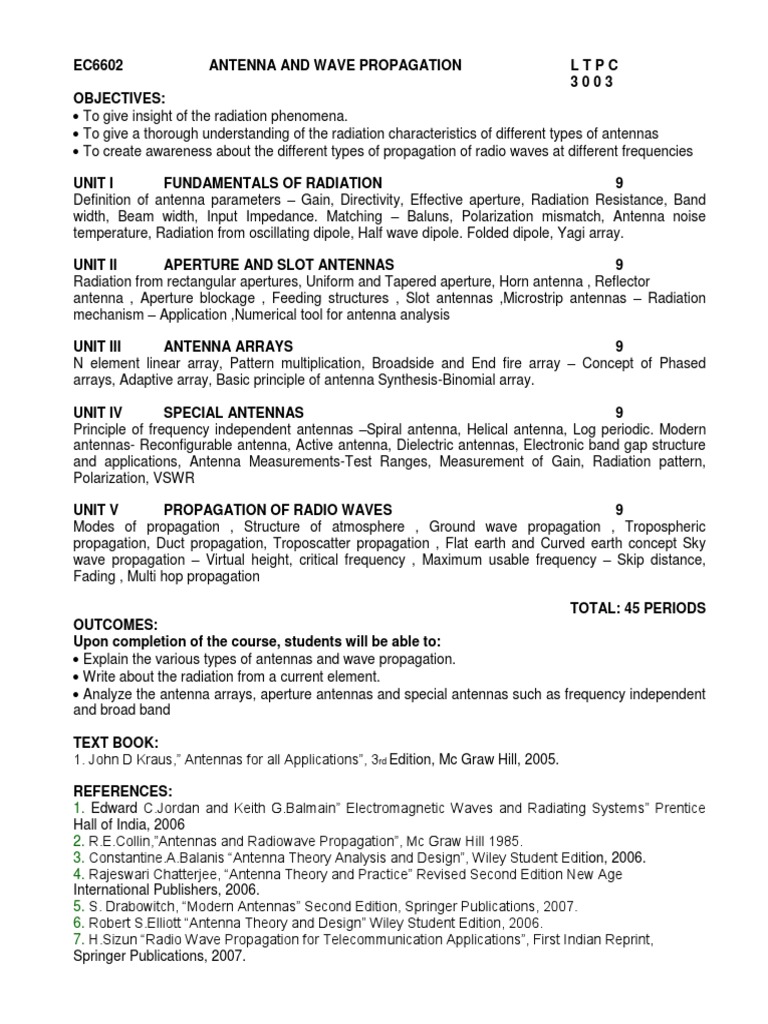 Antenna and Wave Propagation Syllabus PDF Radio Propagation