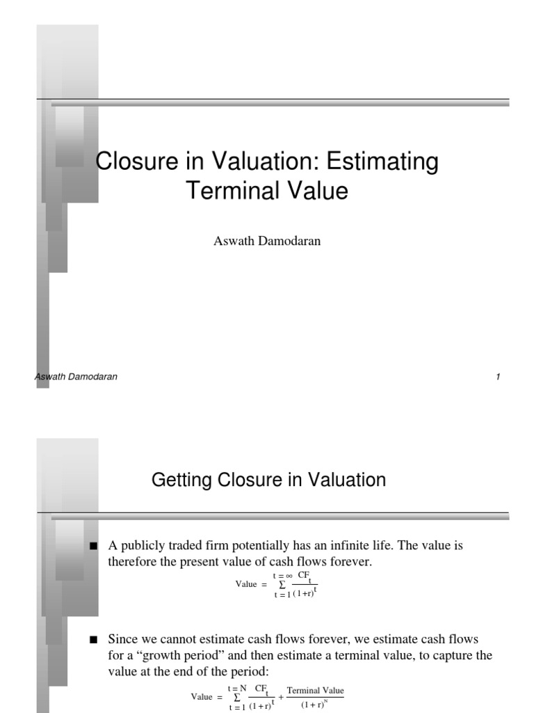 DamodaranEstimate Terminal Value PDF Discounting Valuation (Finance)