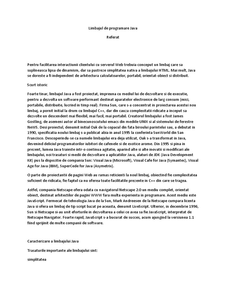 Limbajul De Programare Java