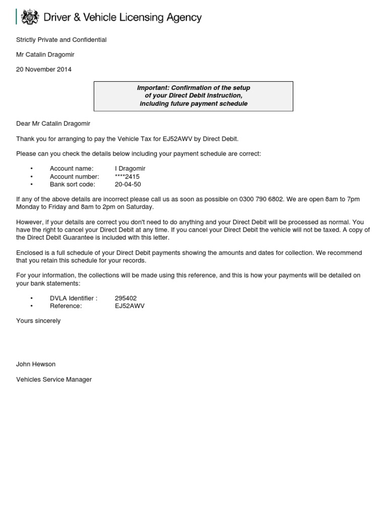 Direct Debit Confirmation for Vehicle Tax | PDF | Payments | Banking