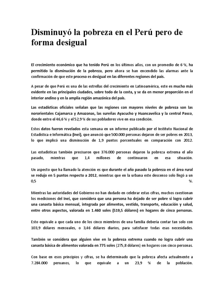 Desigualdad en la reducción de pobreza en Perú | PDF | Pobreza ...