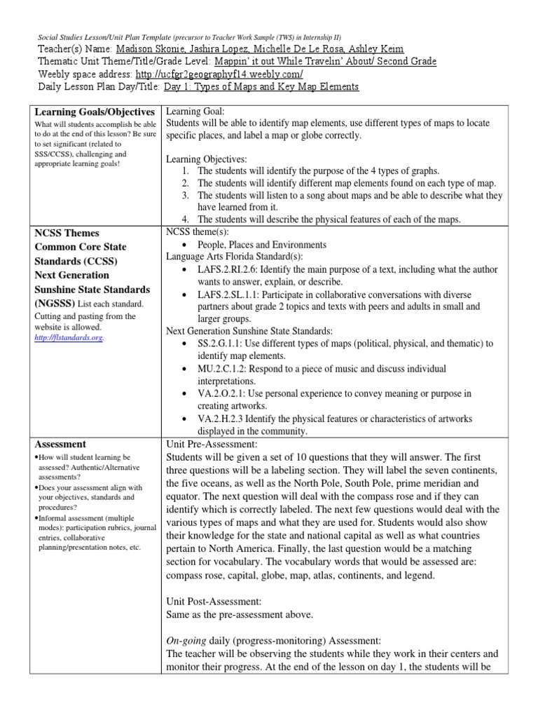 Social Studies Lesson/Unit Plan Template: List each standard. Cutting ...
